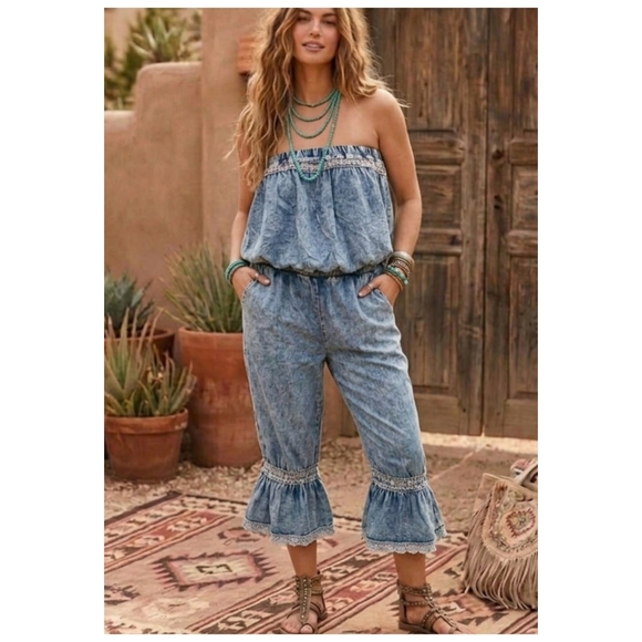 Oli & Hali Pants - Oli & Hali Blue Strapless Ruffle Hem 2 Piece Bloomer Set